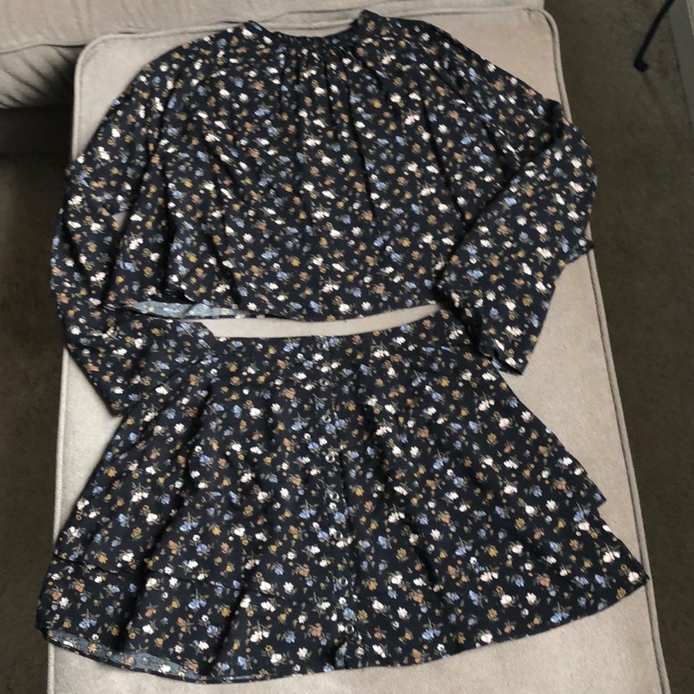 Free People Floral Mini Skirt and Top Set, XS